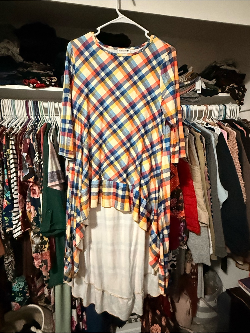 Tulle & Burch Yellow Plaid High-Low Tunic Blouse
